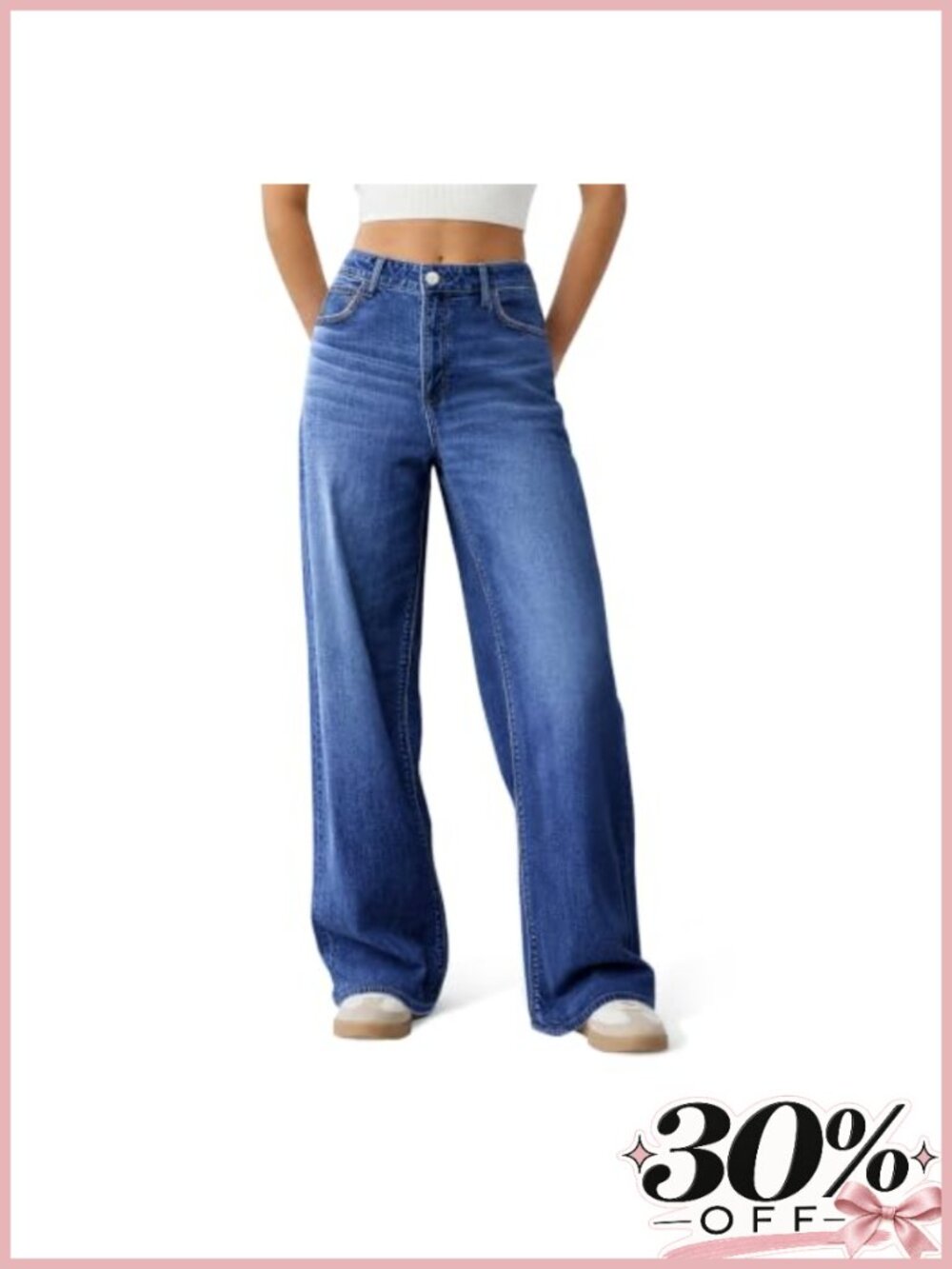 Wide Leg High Rise Baggy Straight Denim Jeans Loose Fit YKK Zip Pockets